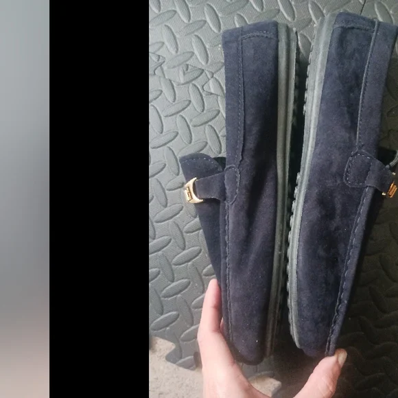 Men Navy Blue Belted Velvet Moccasins Shoes - Picture 6 of 11